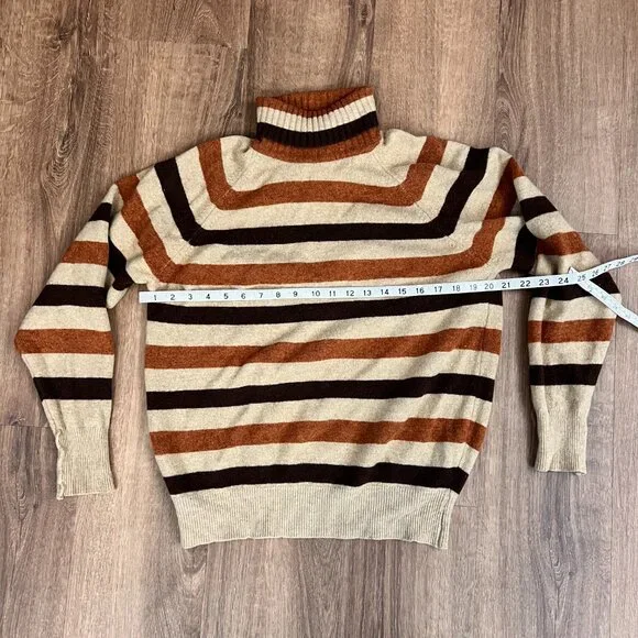 Vintage Thane 70s Brown Stripe Turtleneck Sweater 100% Lambswool Sz L - Picture 8 of 10